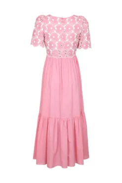 Broderie Anglaise Maxi Dress Rose Pink