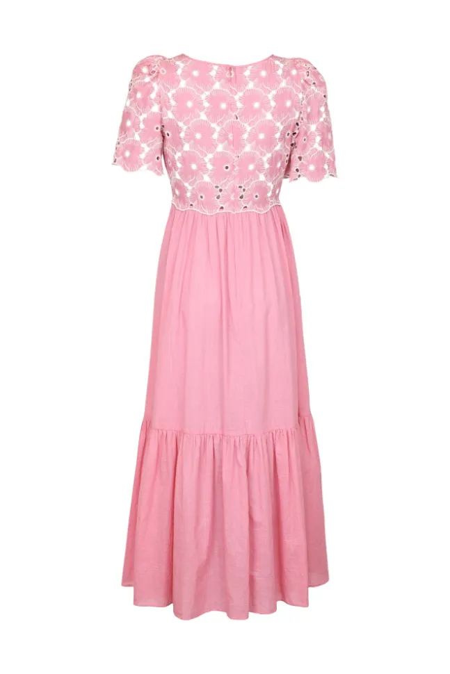 Broderie Anglaise Maxi Dress Rose Pink