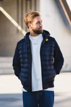 Buck Fleece/Nylon Hooded Jacket Blue Navy