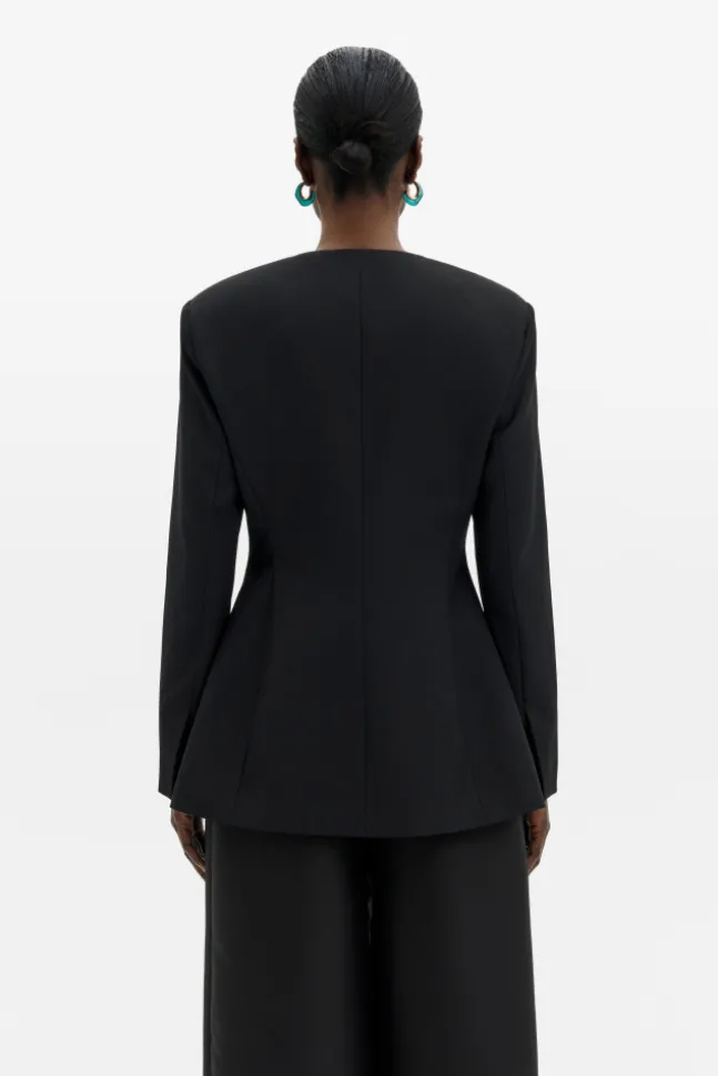Carol Collarless Wool-Silk Evening Blazer Black