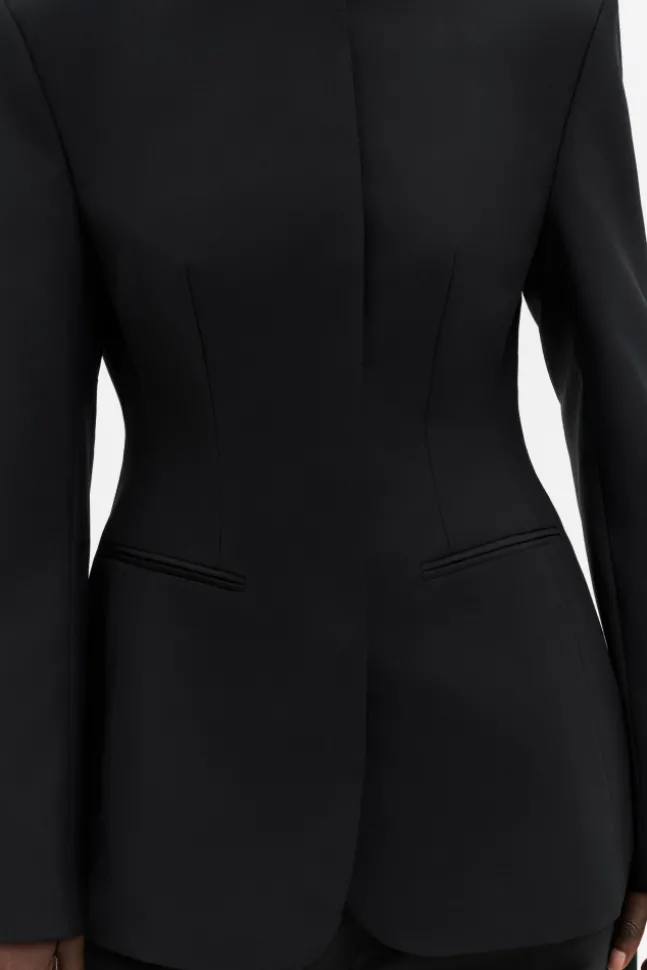 Carol Collarless Wool-Silk Evening Blazer Black