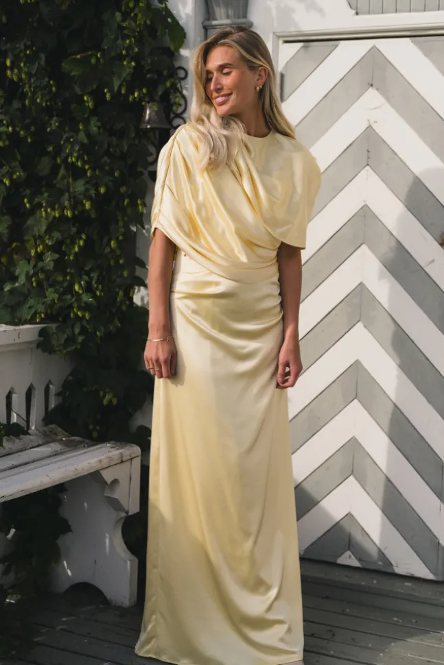 Cassia Draped Fitted Maxi Dress Light Lemon