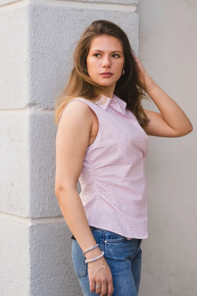 Celest Check Top Light Pink