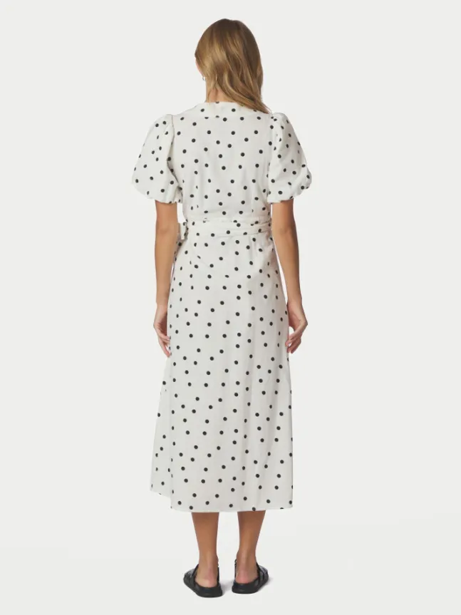 Clarine Linen Dot Dress White