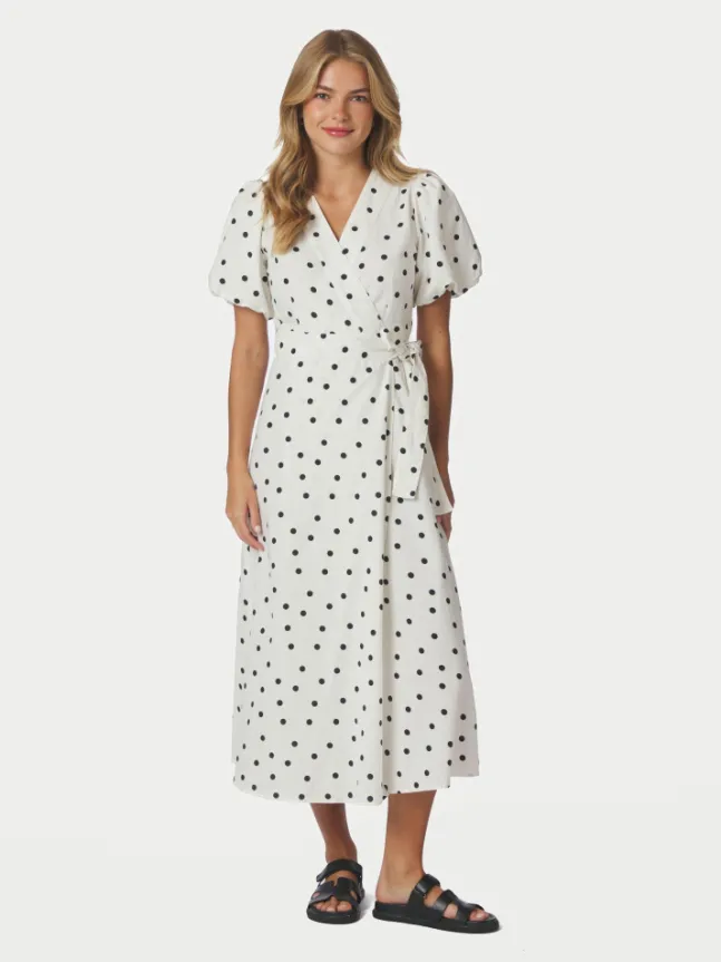Clarine Linen Dot Dress White