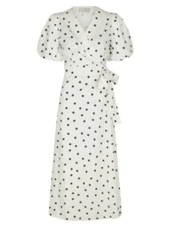 Clarine Linen Dot Dress White