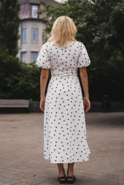 Clarine Linen Dot Dress White
