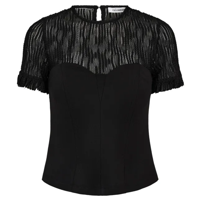 Colton Lace Mix Top Black