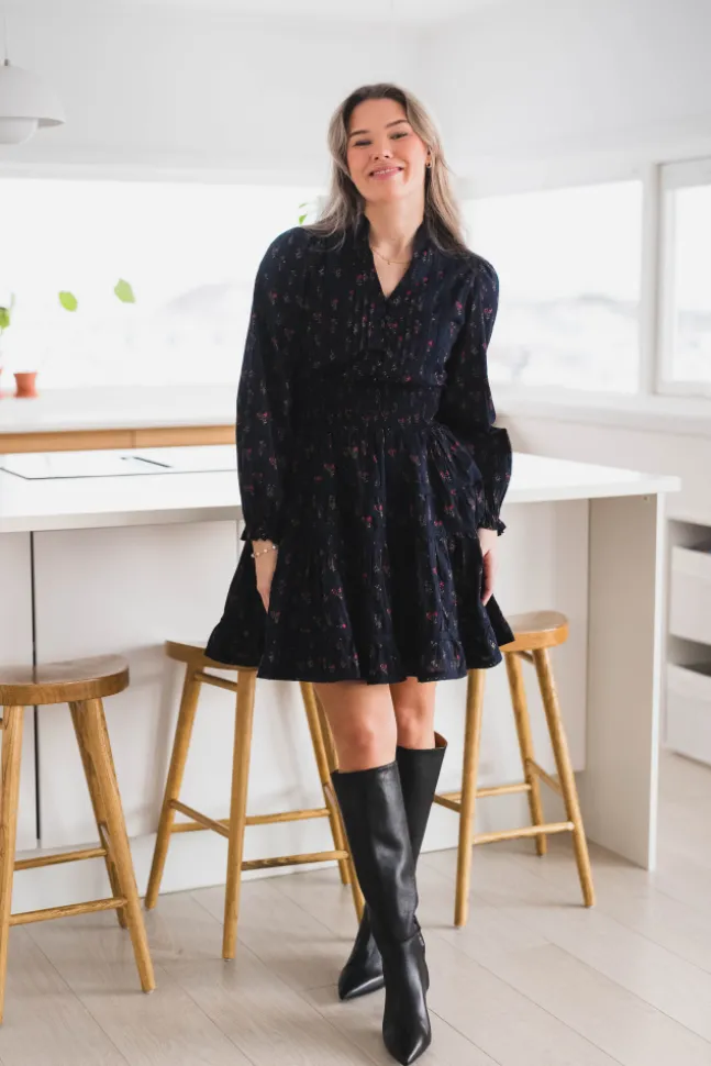 Cornell Fine Print Dress Dark Navy
