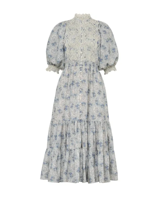 Cotton Slub Midi Dress Blue Paisley