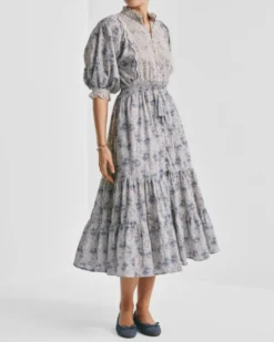 Cotton Slub Midi Dress Blue Paisley