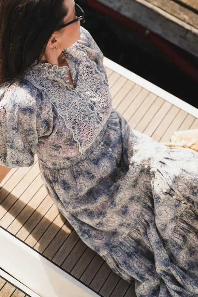 Cotton Slub Midi Dress Blue Paisley
