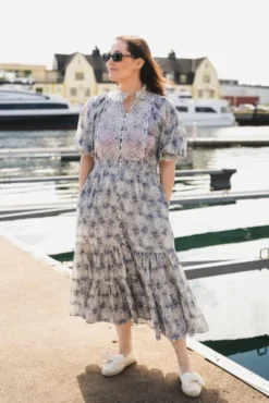 Cotton Slub Midi Dress Blue Paisley