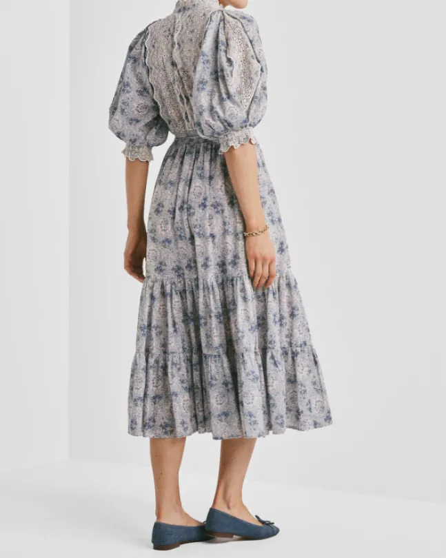 Cotton Slub Midi Dress Blue Paisley