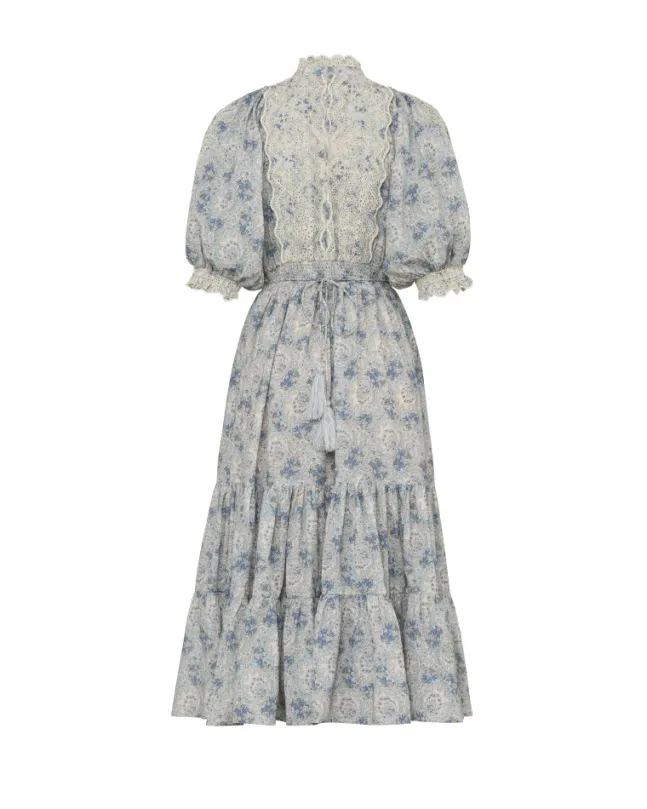 Cotton Slub Midi Dress Blue Paisley