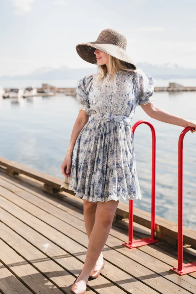 Cotton Slub Shift Dress Blue Paisley