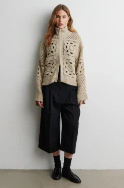 Crosette Knit Cardigan Camel