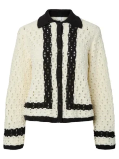 Damu LS Knit Cardigan Pristine W. Black