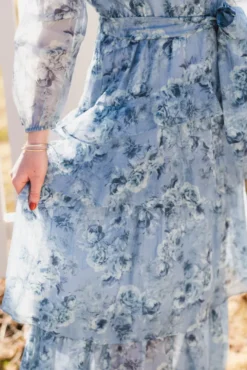 Denila Crepe Print Dress Dusty Blue