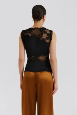 Desire Lace Trimmed Cut Out Top Black