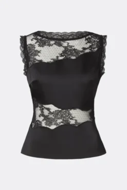 Desire Lace Trimmed Cut Out Top Black