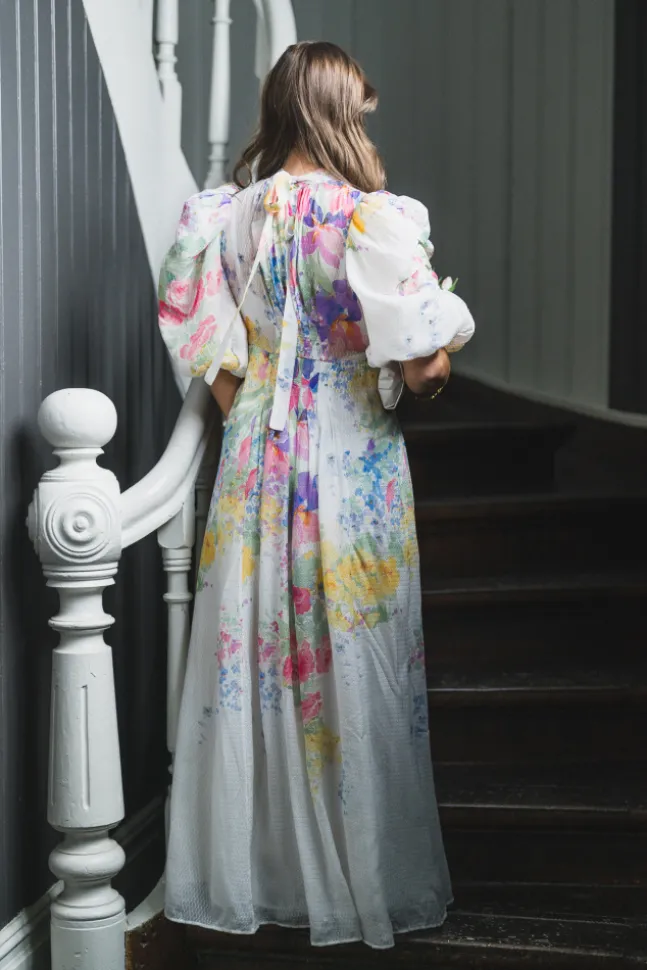 Dotted Georgette Tieback Gown Flower Meadow
