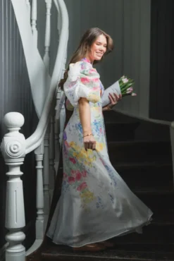 Dotted Georgette Tieback Gown Flower Meadow