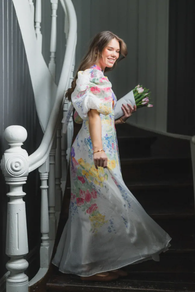 Dotted Georgette Tieback Gown Flower Meadow