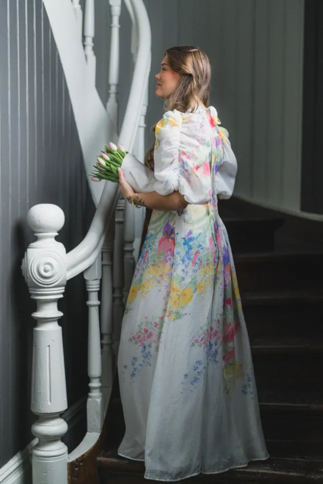 Dotted Georgette Tieback Gown Flower Meadow