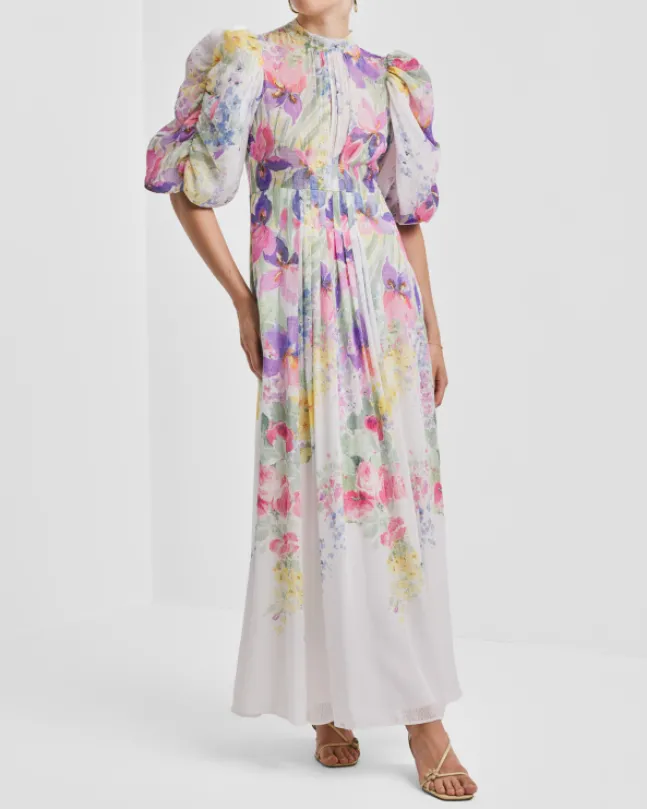 Dotted Georgette Tieback Gown Flower Meadow