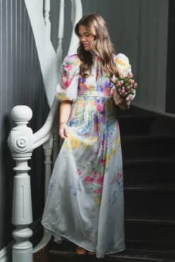 Dotted Georgette Tieback Gown Flower Meadow