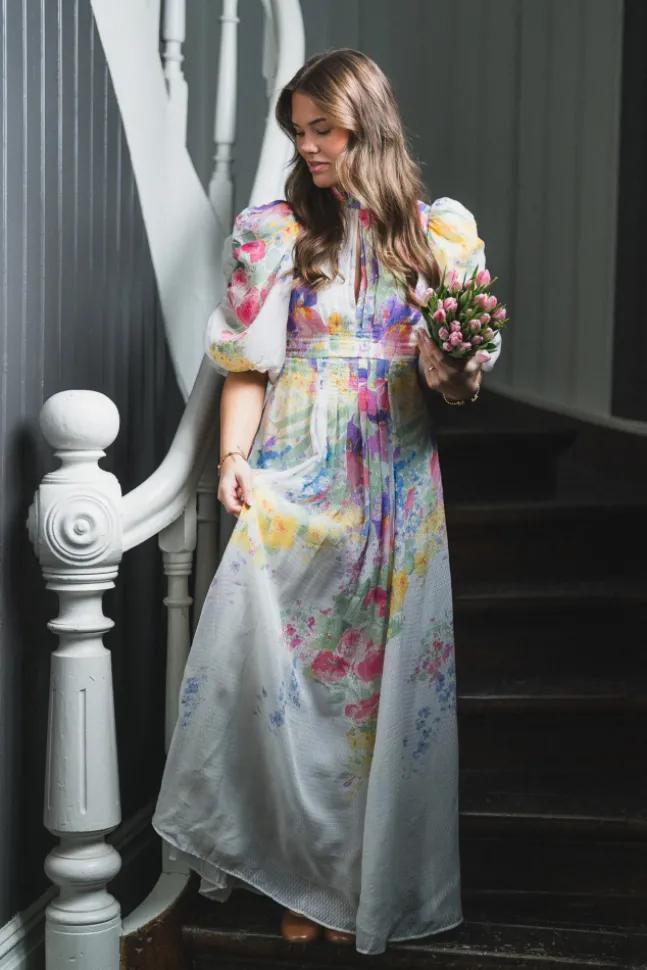 Dotted Georgette Tieback Gown Flower Meadow