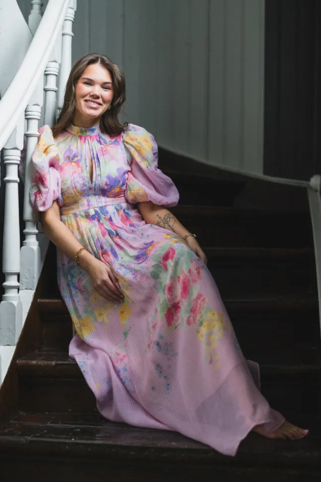 Dotted Georgette Tieback Gown Pink Meadow