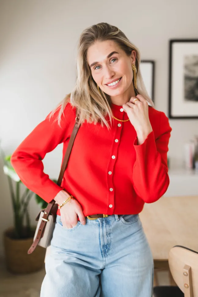 Elena LS Knit Cardigan Fiery Red