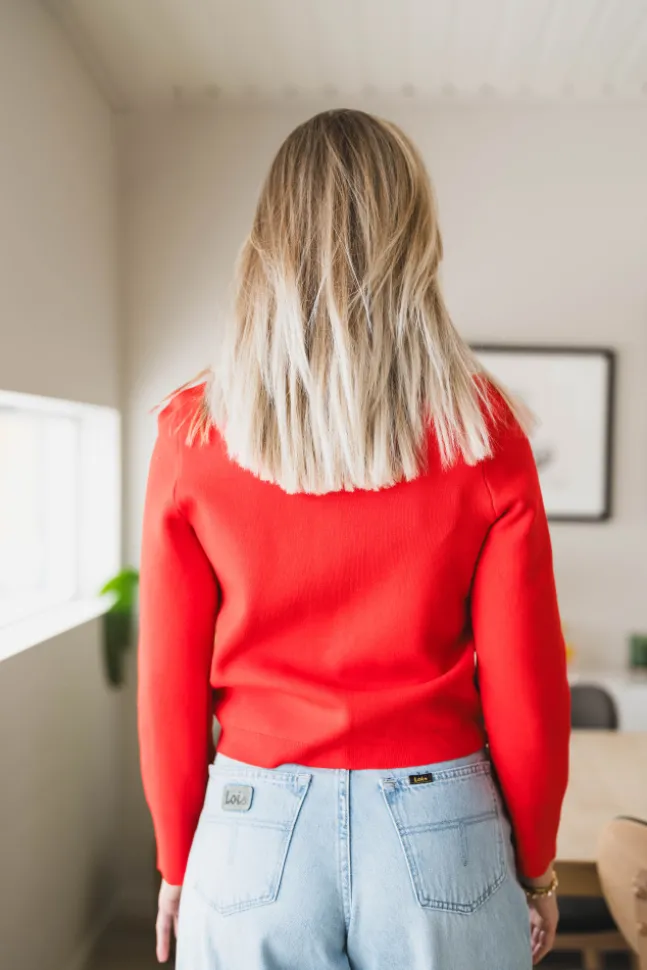 Elena LS Knit Cardigan Fiery Red
