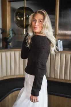 Eliette Off-Shoulder Knit Dark Brown