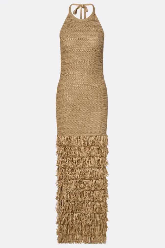Elissa Halterneck Fringe Maxi Dress Sand