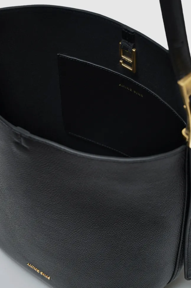 Elly Medium Bucket Bag Grained Leather Black