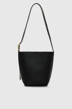 Elly Medium Bucket Bag Grained Leather Black
