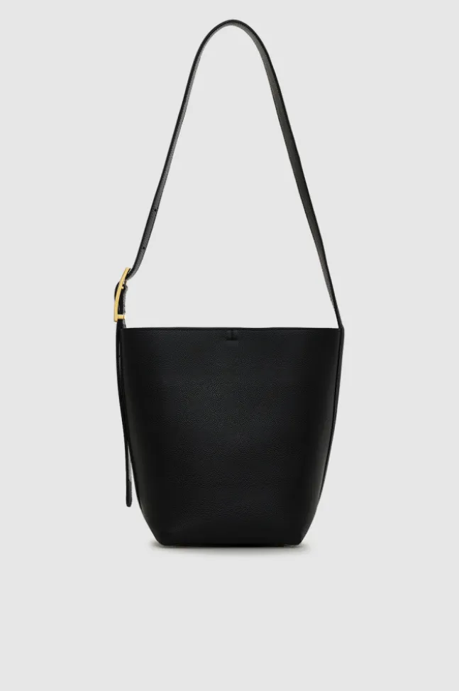 Elly Medium Bucket Bag Grained Leather Black