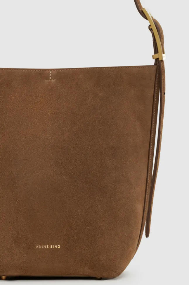 Elly Medium Bucket Bag Suede Tobacco