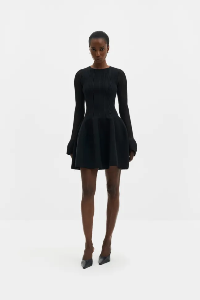 Elona Voluminous Skirt Knitted Mini Dress Black