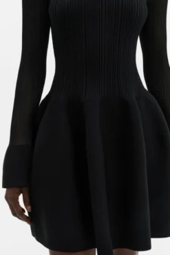 Elona Voluminous Skirt Knitted Mini Dress Black