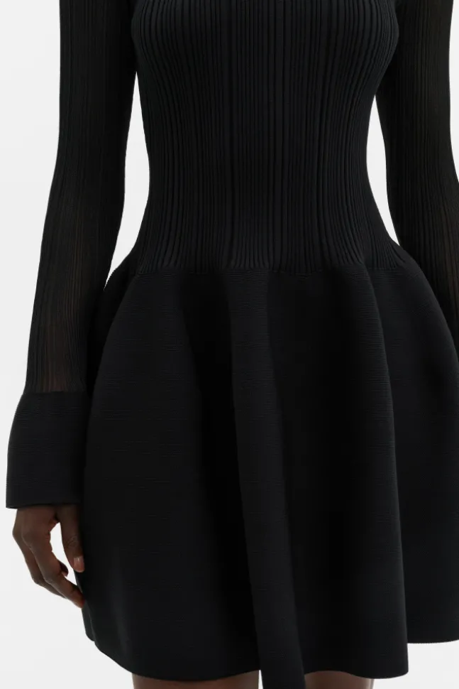 Elona Voluminous Skirt Knitted Mini Dress Black