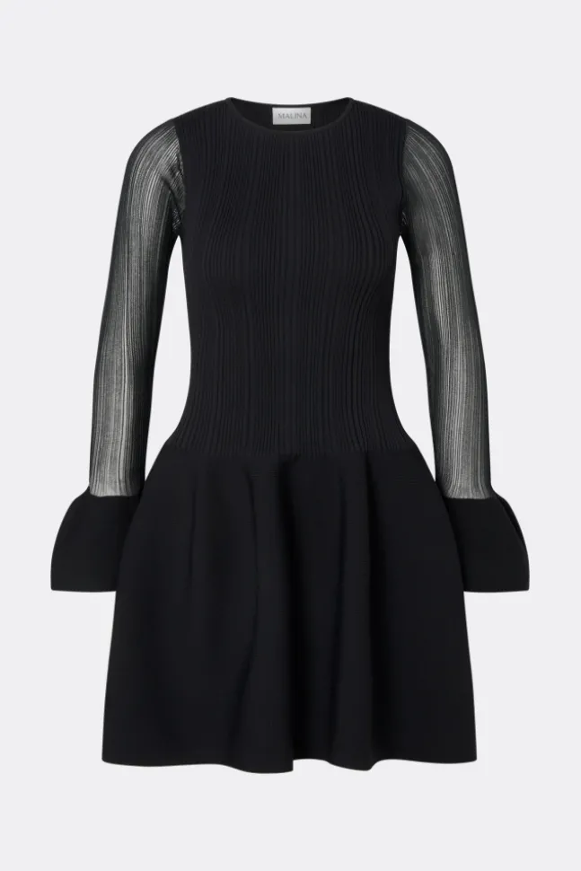 Elona Voluminous Skirt Knitted Mini Dress Black