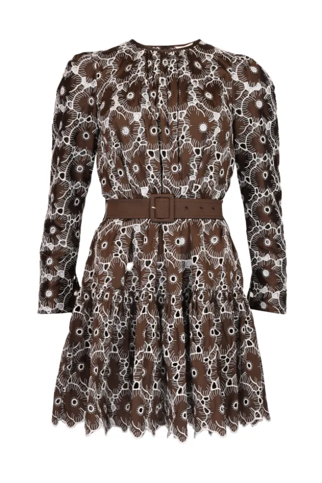 Embroidery Mini Dress Chocolate