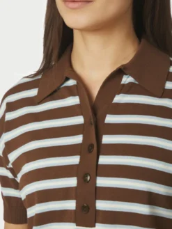Emira Knit Polo Top Dark Brown
