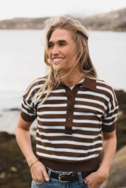 Emira Knit Polo Top Dark Brown