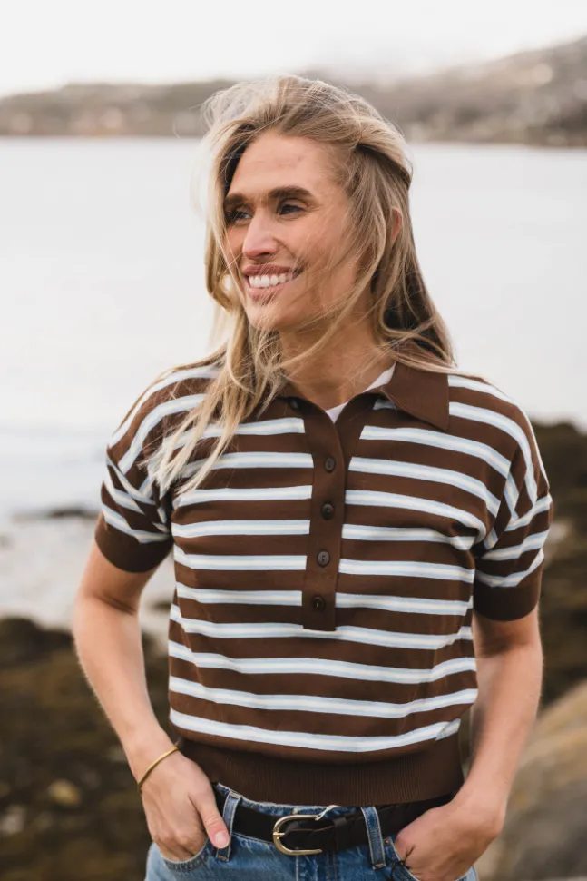 Emira Knit Polo Top Dark Brown