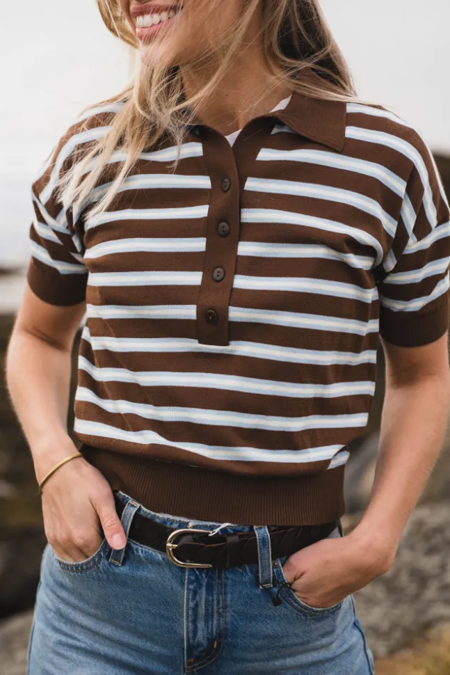 Emira Knit Polo Top Dark Brown